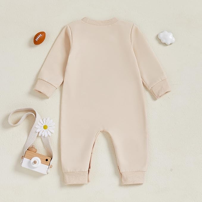 Lamuusaa Newborn Baby Girl Boy Football Outfit On Sundays We Watch Football Romper Long Sleeve Jumpsuit Fall Clothes 0-18M