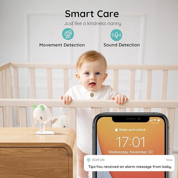 BOIFUN Split Screen Video Baby Monitor WiFi, 2 Cameras, Smartphone APP Control & LCD Monitor, AI Motion & Sound Detection, 4.3'' 4X Zoom, 1080P Smart (Monitor para Bebe), Area Alarm, Video Recording