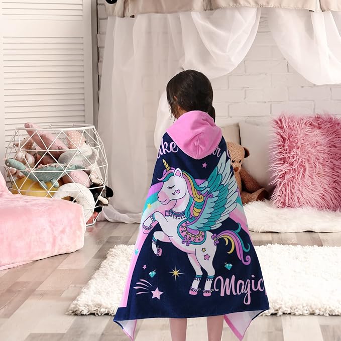 VOOVA & MOVAS Toddler Towels for Girls Age 3-10, 30''X50, Soft Thick Absorbent Cotton Towels for Boys | Perfect for Beach, Pool, Bath, Magic Unicorn