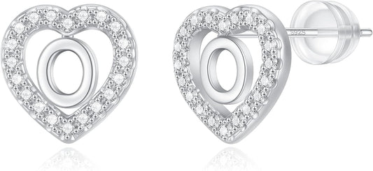 Initial Heart Earrings for Girls, Sterling Silver Post Silver/Rose Gold Heart Initial Stud Earrings for Little Girls Kids Baby Earrings Non Tarnish Hypoallergenic Earrings for Teen Girls Gifts Jewelry