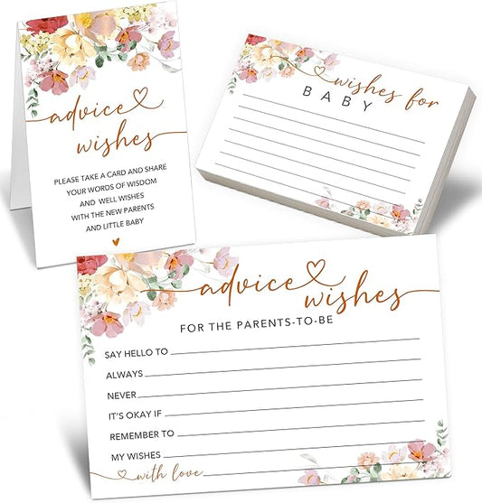 50Pcs Baby Shower Advice and Wishes Cards with Memory Guest Book – Sweet Messages for New Mom & Dad – Baby Shower Games, Party Decorations & Keepsake -A05