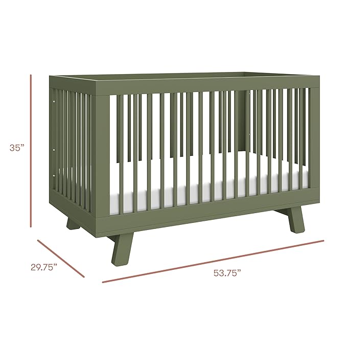 babyletto Hudson 3-in-1 Convertible Baby Crib with Toddler Bed & Daybed Conversion, Durable & Easy to Assemble - GREENGUARD Gold Certified w/ 4 Adjustable Mattress Heights - Olive Green