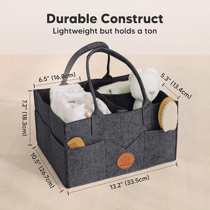 KeaBabies Baby Diaper Caddy Organizer with Handle - Portable Baby Organizers and Storage for Nursery, Changing Table, Large Travel Car Caddy, Girls, Boys Shower Gift Basket, New Mom Gifts(Mystic Gray)