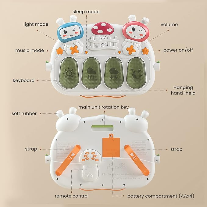 TUMAMA Remote Control Baby Gym Play Mat, Activity Gym with Music and Lights, Detachable Play Piano Gym for Newborn Baby Boys Girls Christmas Holiday Birthday Gifts, Round (Lion)