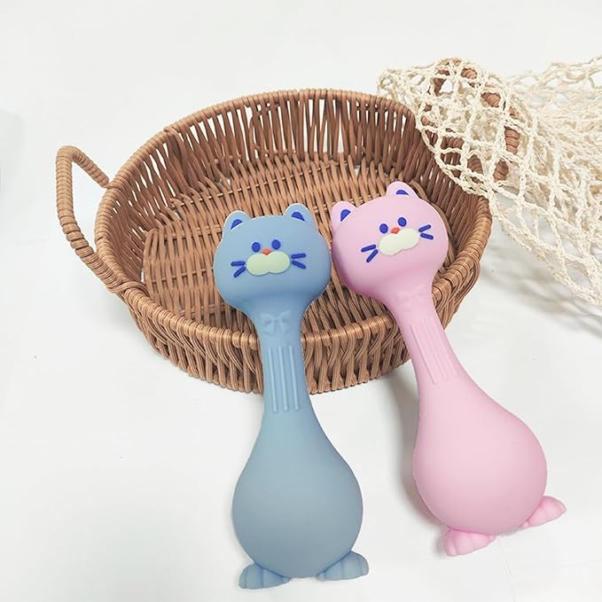 Teether Rattle Toys Cat Silicone Teether Rattle for Baby Food Grade Silicone (Blue)