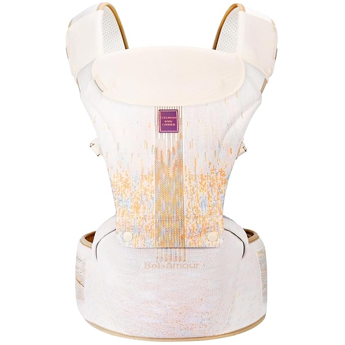 Bebamour Baby Carrier with Hip Seat,All-Position Breathable Mesh Hip Seat & Carrier 0-36Months with Head Hood, 3 PCS Teething Pads, Waist Extender,Storage Bag & Pacifier Case (White)