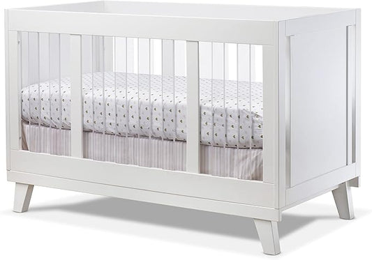 Sorelle Furniture Uptown Panel Crib, Modern Wood and Clear Acrylic Baby Crib, Made of Wood and Easy to Clean Acrylic, Non-Toxic Finish, Contemporary Baby Bed-White