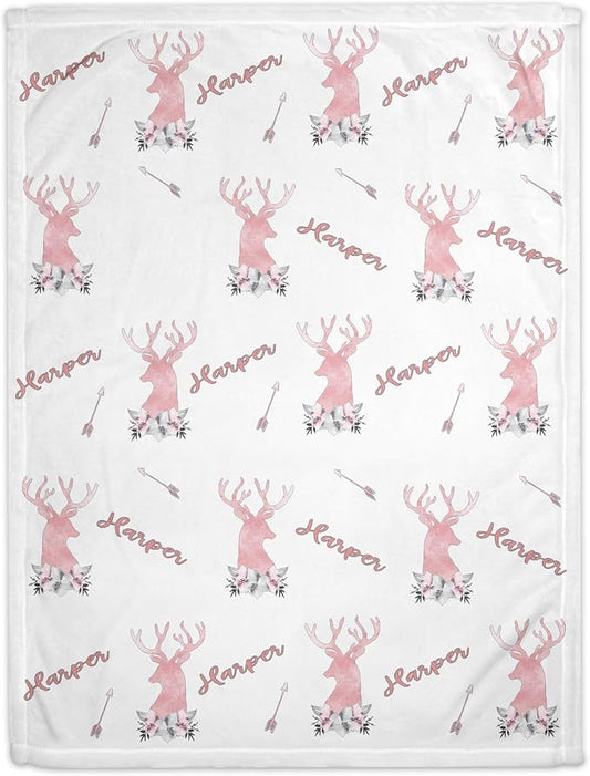 Girls Love A Monogram Personalized Baby Deer Throw Blanket with Name-Custom Kids Hunting Blankets for Girls - Kids Blanket Personalized Baby Blankets for Girls
