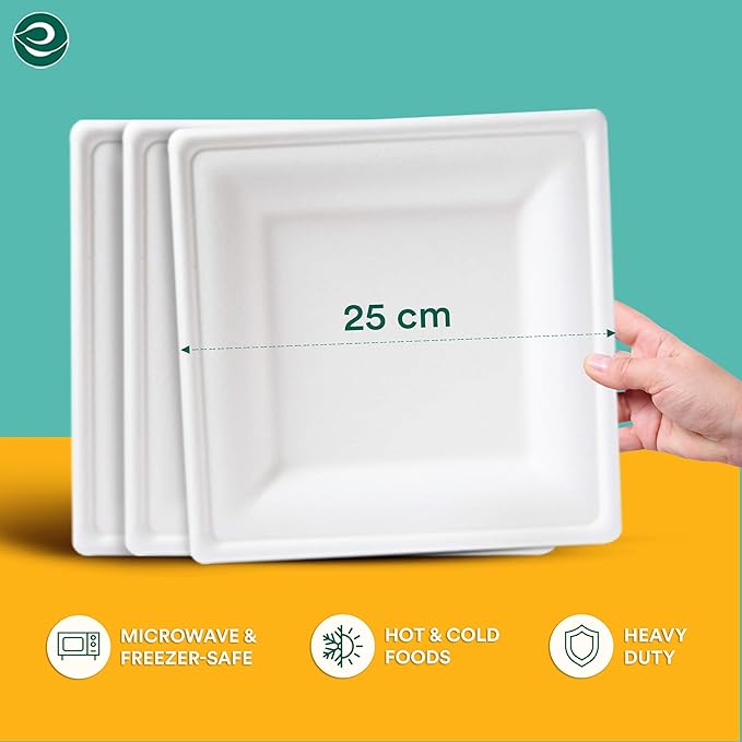 ECO SOUL Pearl White Square Paper Plates (100, 10 Inch)