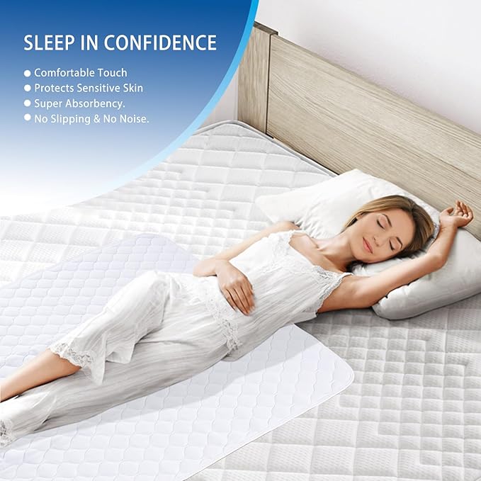 Waterproof Reusable Incontinence Bed Pads Washable Incontinence Underpads 10 Cups Absorbency, Mattress Protector for Adults, Kids and Pets(34”X 52” inch)