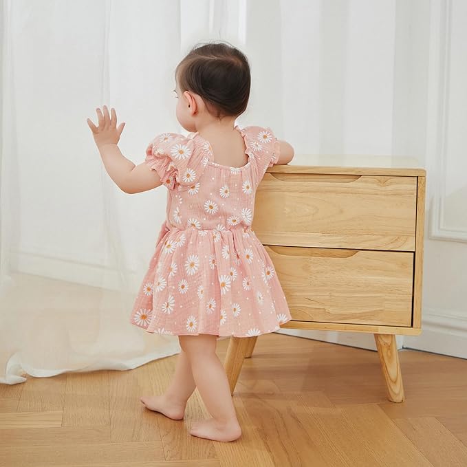 Baby Girls Floral Cotton Leotard Romper Newborn Daisy Playsuits Ruffled Sleeve Onesie Infant Jumpsuit Clothes Headband