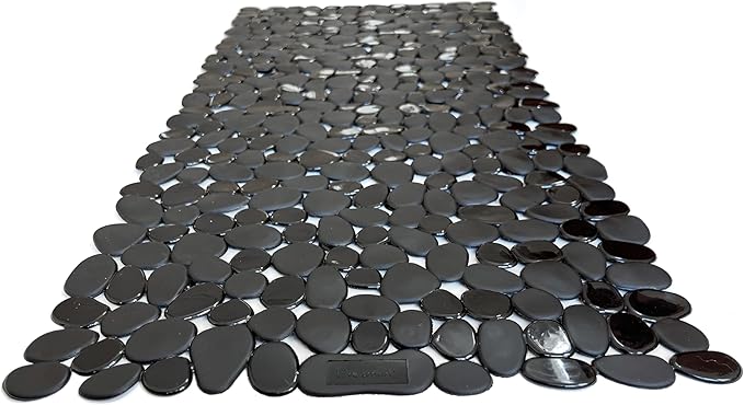 “Pebbles” Non-Slip Bathtub/Shower Mat 27.5”x14” Rectangular, Non-Toxic, Safe, Clean, Machine-Washable, Superior Grip & Drainage, Vinyl, for Smooth Floors ONLY, Opaque Black
