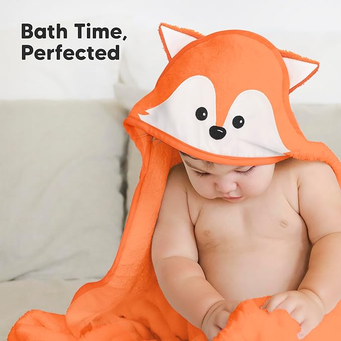 KeaBabies Hooded Baby Towel for Newborn - Viscose Derived from Bamboo Large Baby Bath Towels with Hood for Boys, Girls, Toddler, Extra Absorbent & Soft Newborn Bath Essentials (Fox)