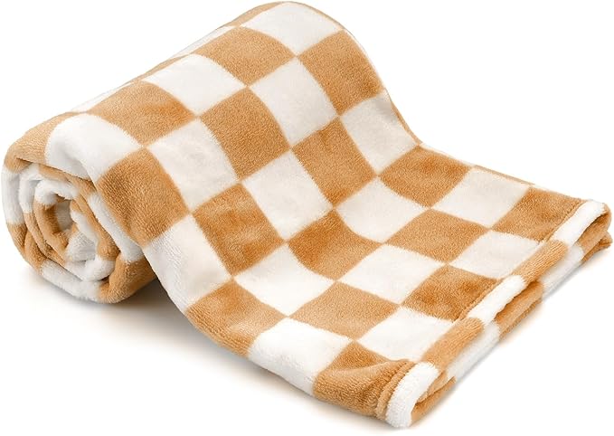 Plush Checkered Baby Blanket for Boys Girls Nursery, 30"*40" Warm Short Fleece Blanket Neutral for Infant Newborn, Small Fuzzy for Sleeping, Chenille Baby for Stroller (Orange&White)