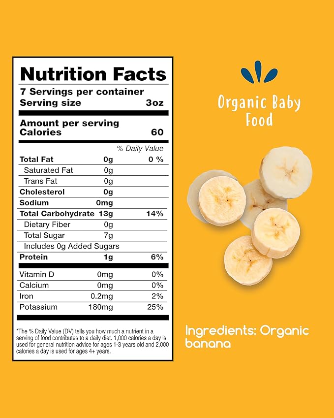 Amara Organic Baby Food - Stage 1 - Banana - Baby Cereal to Mix With Breastmilk, Water or Baby Formula - Shelf Stable Baby Food Pouches Made from Organic Fruit - 14 Pouches, 3.5oz Per Serving