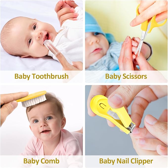 Baby Grooming Kit, Infant Safety Care Set with Hair Brush Comb Nail Clipper Nasal Aspirator,Baby Essentials Kit for Newborn Girls Boys (Yellow)