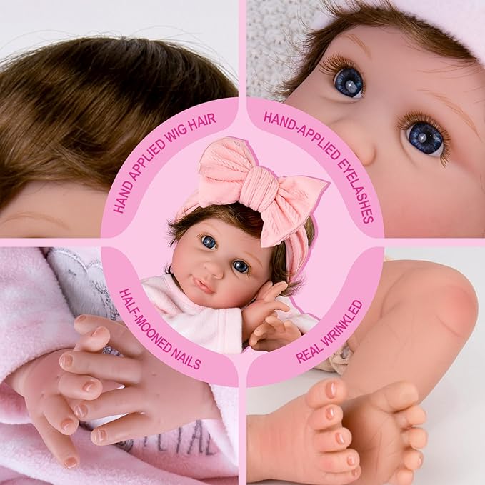 Aori Reborn Baby Dolls 22 Inch Realistic Girl - Lifelike Weighted Newborn Toddler with Feeding Bottle & Magnetic Pacifier, Handapplied Wig Hair, Soft Body, Gift for Kids 3+,Collectors