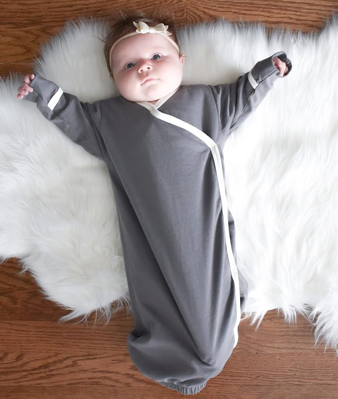 Babysoy Organic Newborn Baby Kimono Wrap Around Snap Sleeper Gown Bundler