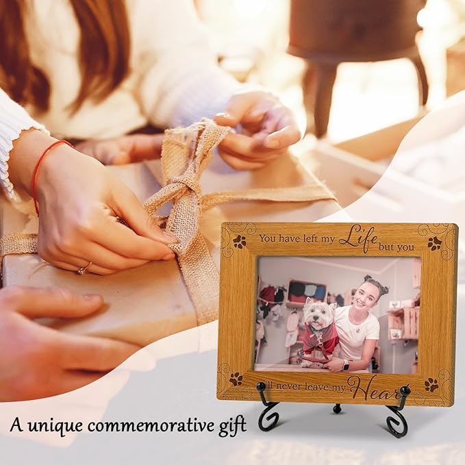 Memorial Picture Frame, Wooden Photo Frame with Stand, Memorial Picture Frame for Pet Owner Dog Mom Cat Mom, Home Office Desk Decor Photo Frame Tabletop Display -xk37