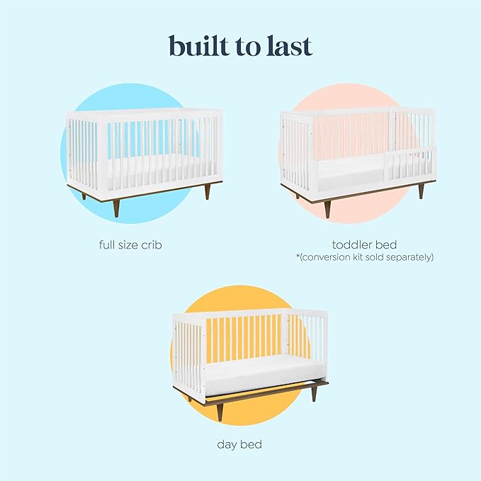 DaVinci Marley 3-in-1 Convertible Baby Crib - GREENGUARD Gold Certified Convertible White Finish & Walnut Legs Baby Crib to Toddler Bed, Daybed - Easy to Assemble - with 4 Adjustable Mattress Heights