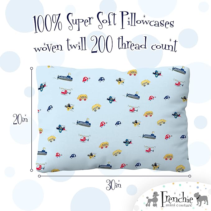 2-Piece Kids Twin Sheets Set, 100% Woven Cotton, Deep Pocket Bed Sheet 39 x 75 x 15in + Pillowcase 20 x 30, Cars, Boats, & Planes