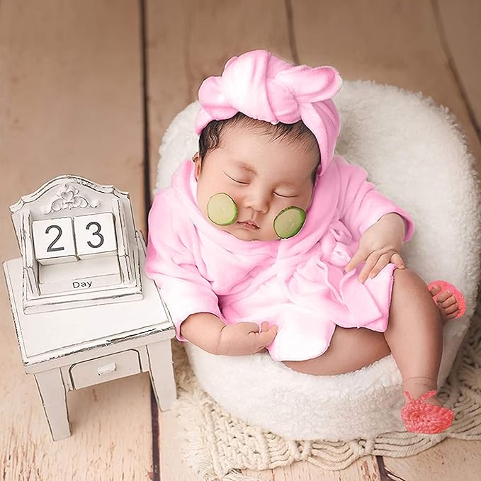 5PCS Newborn Photography Outfits, Baby Bathrobes Bath Towel Outfit with Slippers Photo Props for Girls and Boys