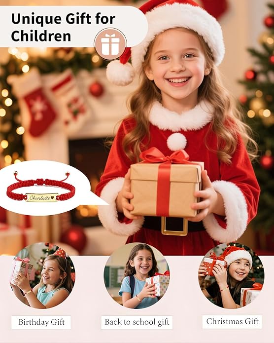 Personalized Baby Bracelet, 18K Gold Plated Custom Name Bracelet, Braided Cord Baby Bracelet Adjustable for Baby Girls and Boys as Birthday Gift Baptism Gift