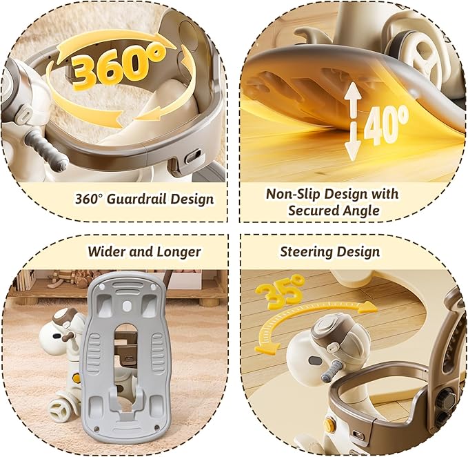 4 in 1 Rocking Horse for Toddlers 1-3 Years Old, Baby Rocking Toy Fun Birthday Gift for 1+ Kids, Ride on Toy with Guard Rails, Detachable Balance Board and Footrest，Balance Bike with Push Handle