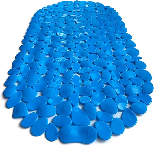 “Pebbles” Non-Slip Bathtub & Shower Mat 27”x14” Oval - Non-Toxic - Safe, Clean, Machine-Washable, Superior Grip & Drainage, Vinyl, for Smooth Floors ONLY, Opaque Light Blue