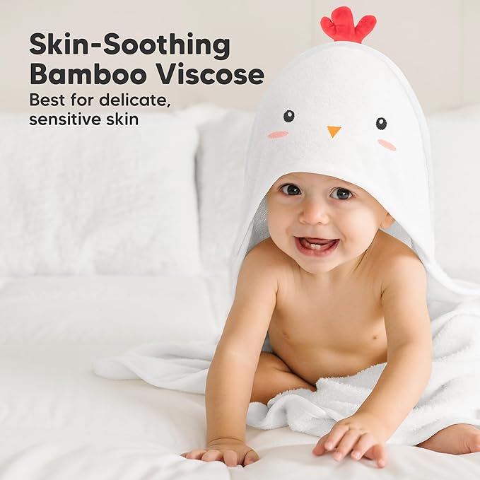 KeaBabies Hooded Baby Towel for Newborn - Viscose Derived from Bamboo Large Baby Bath Towels with Hood for Boys, Girls, Toddler, Extra Absorbent & Soft Newborn Bath Essentials (Rooster)