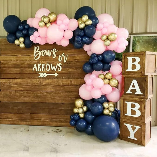 Navy Blue Pink Balloon Arch Garland Kit- Navy Blue Balloons Baby Pink Balloons for Baby Shower Bridal Shower Graduation Celebrations Gender Reveal Party Decorations
