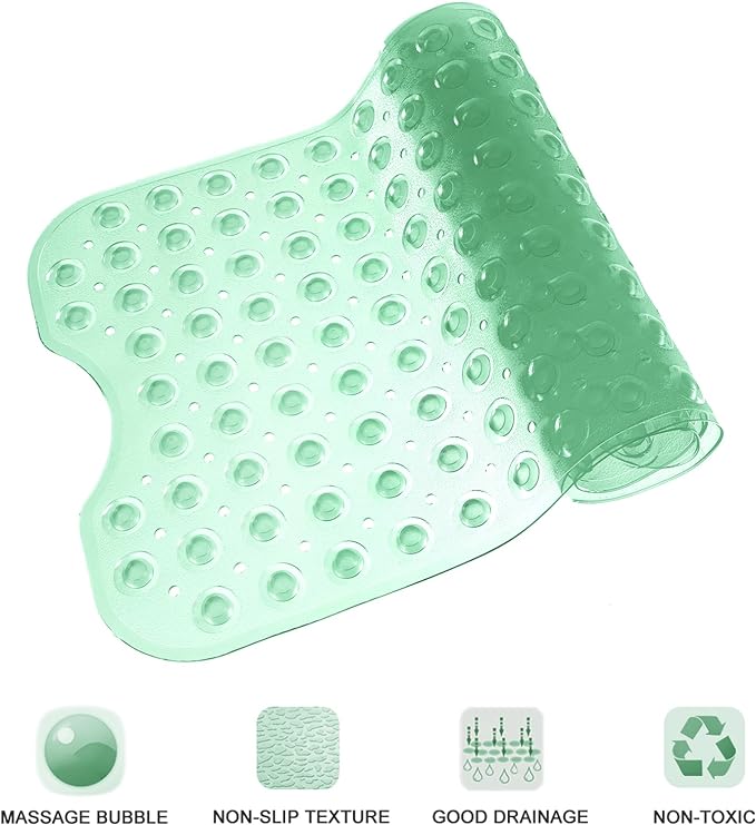 Linoows Bathtub and Shower Mats, Extra Long Non-Slip Bath Tub Mat 39 x 16 Inch, Machine Washable BathMat with Suction Cups & Drain Holes for Bathroom Floor, Clear Pale Green