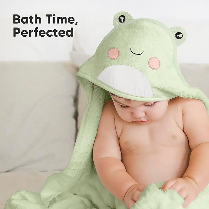 KeaBabies Hooded Baby Towel for Newborn - Viscose Derived from Bamboo Large Baby Bath Towels with Hood for Boys, Girls, Toddler, Extra Absorbent & Soft Newborn Bath Essentials (Frog)
