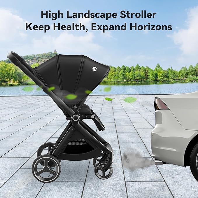 EMU Reversible Baby Stroller with Reversible Seat Full-Size Infant Stroller with Full Recline Cockpit Compact Foldable Pram Carriage for Outdoor City - Black