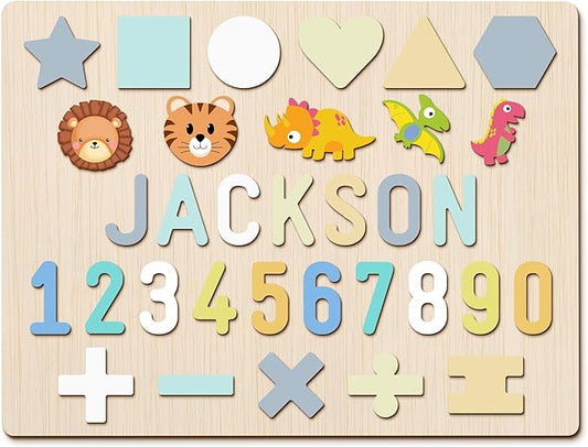 Personalized Baby Name Puzzle | Custom Wooden Baby Toy for Toddlers 1-3 | Montessori Learning Toys for Boys & Girls | Perfect Kids Gift for First Birthdays & Christmas (Plus)