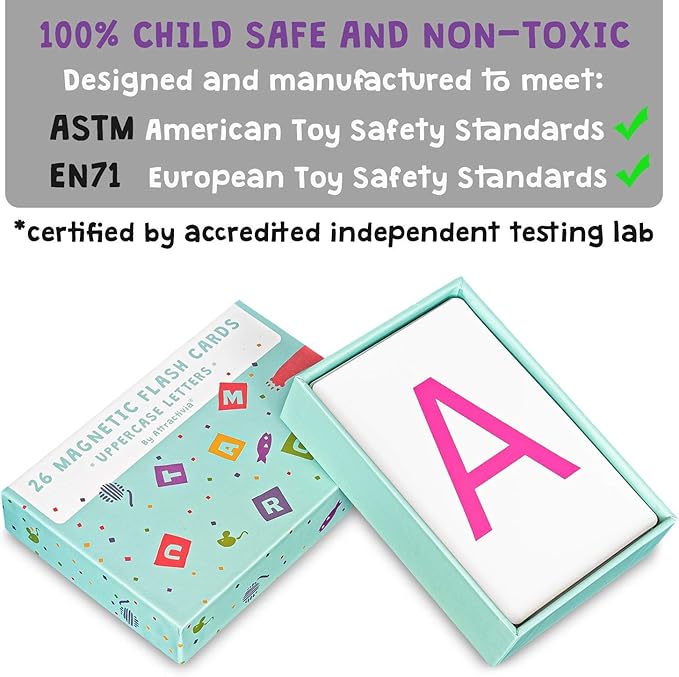 Magnetic Big Alphabet ABC Flash Cards - 26 Sturdy Uppercase Large Letters - for Classroom Teachers, Homeschool, ESL, Toddlers 2-4 Years, Kids and Adults