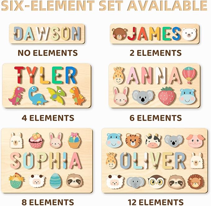 Name Puzzle for Kids Personalized, Toddlers 1-3, Christmas Birthday Gift Ideas, Wooden Puzzles for 2 Year Old Girls Boys