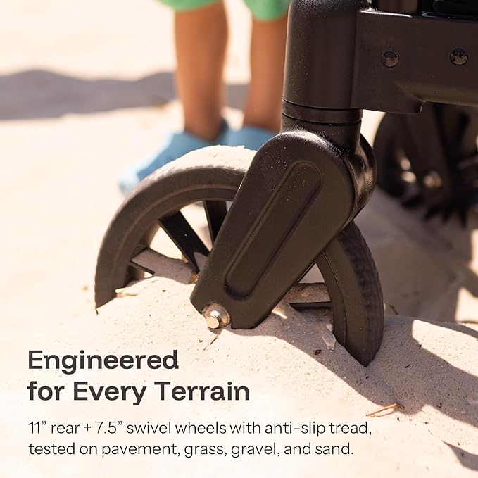 HARPPA All-Terrain Wagon Stroller for 2 Kids, Foldable Outdoor & Beach Stroller Wagon with Removable Canopy, Adjustable Push & Pull Handle, Footwell & Large Storage, Black