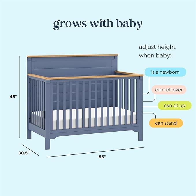 DaVinci Shea 4-in-1 Convertible Crib in Cove Blue and Honey, GREENGUARD Gold Certified