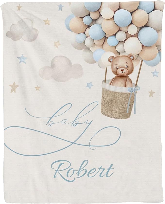 Personalized Baby Blanket for Boys Girls Bear Custom Baby Blankets with Name Dotted Backing Customized Gifts for New Mom Customize Baby Blanket for Kids Newborn Birthday