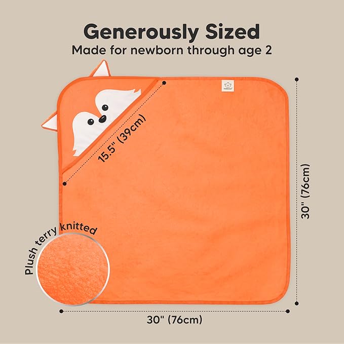 KeaBabies Hooded Baby Towel for Newborn - Viscose Derived from Bamboo Large Baby Bath Towels with Hood for Boys, Girls, Toddler, Extra Absorbent & Soft Newborn Bath Essentials (Fox)