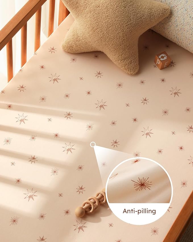 Baby Crib Sheets for Boys Girls, Fitted Crib Sheet Neutral 3 Pack for Standard Crib and Toddler Mattress, Breathable Soft Microfiber Baby Sheet 28x52x8in White Brown Sun God