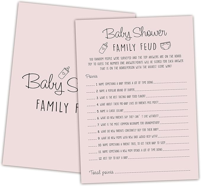 Baby Shower Family Feud Game - Pack of 30 Game Cards 1 Answer Key, Baby Shower Game for Boy & Girl, Gender Neutral Baby Shower Decorations, Baby Feud Game Supplies-01A-Indipink