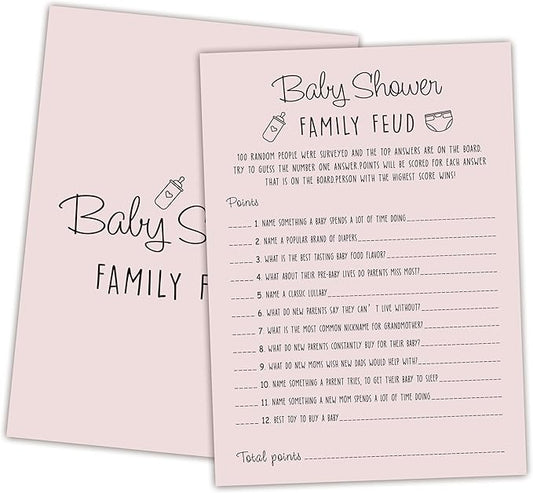 Baby Shower Family Feud Game - Pack of 30 Game Cards 1 Answer Key, Baby Shower Game for Boy & Girl, Gender Neutral Baby Shower Decorations, Baby Feud Game Supplies-01A-Indipink