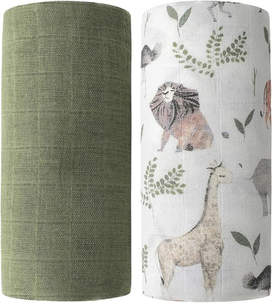Little Jump Breathable Muslin Swaddle Blankets - 2 Pack Jungle & Green - Softest Baby Receiving Blankets for Boys and Girls (Jungle & Green)