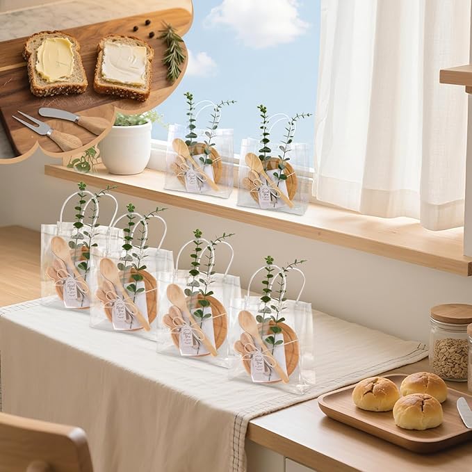 109Pcs Baby Shower Prizes for Game Winners 12 Sets Cheese Board Spoon Fork Butter Spreaders Plaid Towel Thank You Card and Gift Bags for Baby Shower Wedding Bridal Shower Favors (12, Bamboo Color)
