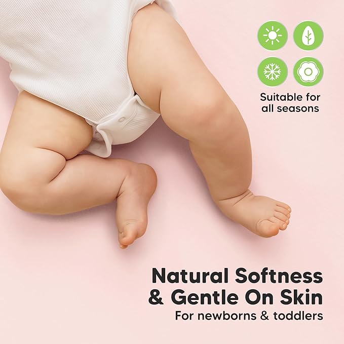 2-Pack Waterproof Crib Sheets for Girl, Boy - Organic Cotton 52X28 Fitted Crib Sheets Neutral,Crib Mattress Protector Sheets,Soft Toddler Bed Sheets,Washable Infant Fitted Baby Crib Sheets (Mist Rose)