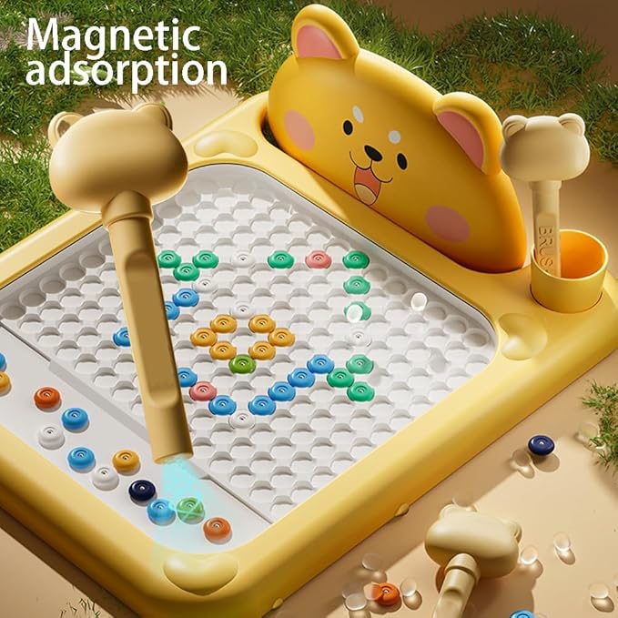 Cartoon Magnetic Drawing Board, Shiba Bear Dot Art Design, ABS Cartoon, Interactive Bead Pen Art with Pattern Guide, Durable Travel, Home Creative Board for Little Artist (Large Shiba)