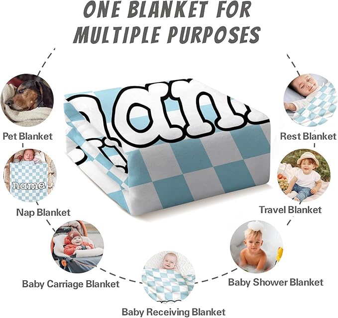 Ship Next Day, Personalized Baby Blanket for Boys Girls - Printed in USA, Custom Baby Blanket with Name Super Soft Plush Flannel, Easter Christmas Brithday Gifts for Baby Shower Kids Toddlers Newborn