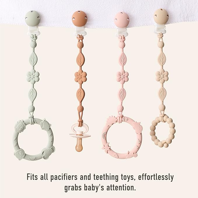 Pacifier Clips for Baby Silicone Pacifier Holder Clips for Boys Girls One Piece Baby Binky Clips YIVEKO Pacifier Clips Flower 3Pcs-Ivory+Sage+Blush